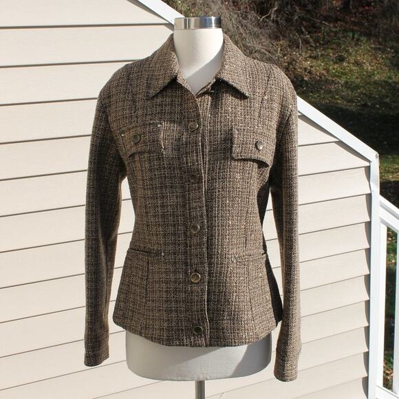 Oltre Women's Blazer Military Style Brown Gold Metallic Rhinestones Size 10 - Picture 8 of 12